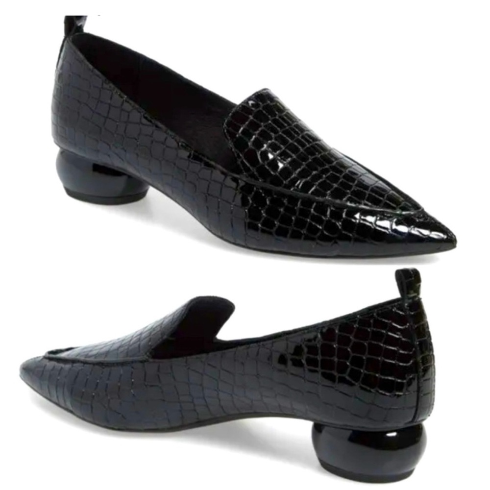 Jeffrey Campbell Black Croc-Embossed Loafers